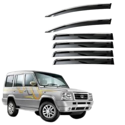 Image of CAR SAAZ Unbreakable Chrome Smoke Door Visor for Sumo Victa (2004-2011)| Premium Sun, Rain Wind Deflector Chrome Strip Side Door Rain Visor - Set of 6 Pcs