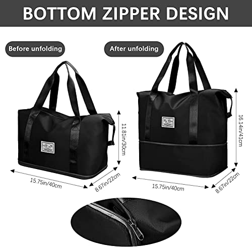 Image of Nylon Duffle Bag for Travelling |Waterproof and Large Travel Bag for Women's Luggage | Expandable & Multipurpose Large Capacity Weekender Carry Bag (Black)