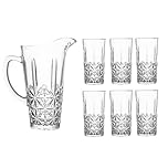 Reldor Clear 1.58L Glass Jug and Tumbler Set, Crystal Effect Water Juice Glasses Tumblers & Pitcher Jug, Ideal for Cold Water, Wine, Coffee, Milk and Juice Beverage, Set of 7