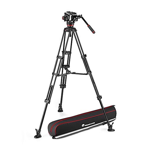 Manfrotto 504X Fluid Video Head with Twin Tripod, Kit with Aluminium Tripod and Video Head, Twin Leg with Middle Spreader, for DSLR, Digital Camera, Camcorder, Videographer, Payload 26.4 lbs
