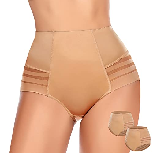 Woweny 2 Packs Tummy Control Panties For Women Seamless Butt Lifter Briefs Comfy Body Shaper Shapewear Sexy Underwear(B-2 Pack Beige, Large) #TOP5