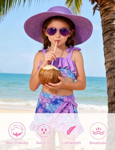 Image of ALISISTER Girls Swimsuit 3 Piece Bathing Suits Flounce Bikini Tankini Set Beach Swimwear with Cover Ups Skirt for 3-8 Years