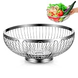 Kichvoe Large Fruit Bowl for Kitchen Counter: Stainless Steel Versatile Decorative Wire Basket for Fruits, Vegetables, Bread, and Snacks, 10.23-Inch