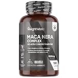 Maca Peruviana, 180 Capsule Vegane, 1 al Giorno (6 Mesi), Estratto 100:1, Maca Nera Complex con L Arginina, Zinco come Zinco Citrato, Panax Ginseng, Pepe Nero, Senza Magnesio Stearato, Senza Glutine