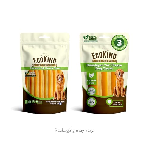 EcoKind Himalayan Gold Yak Cheese Dog Chew for Large Dogs, Healthy Dog Treats, Odorless, Long Lasting Dog Bones for Dogs, Rawhide Free, Made in The Himalayans, Large (Pack of 3)