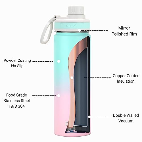 Image of Drinco Stainless Steel Water Bottle Spout Lid Vacuum Insulated Double Wall Water Bottle Wide Mouth Leak Proof Keep Cold Sport Camping Hiking (22oz Macaron)