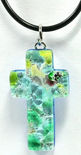 Preisvergleich Produktbild MaMeMi Kreuz aus venezian.Muranoglas,ca.3,5x2cm mit Kautschuk-Band