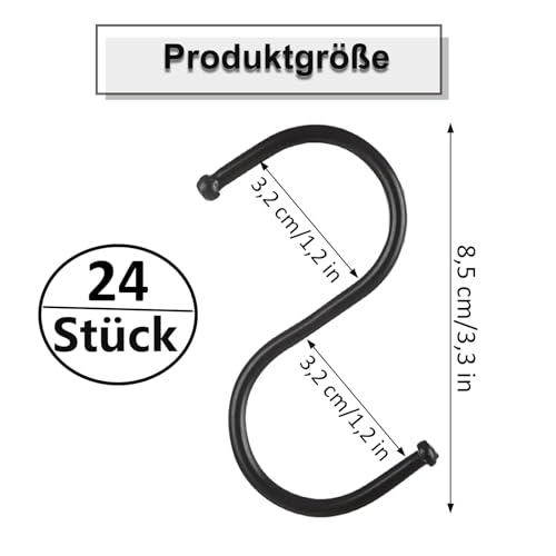 Huamirra S Haken, 24 Stück S Förmige Haken, Edelstahl Haken Zum Einhängen, Doppelhaken Aufhängehaken, für Küche, Bad, Büro, Garten oder Outdoor Aktivitäten