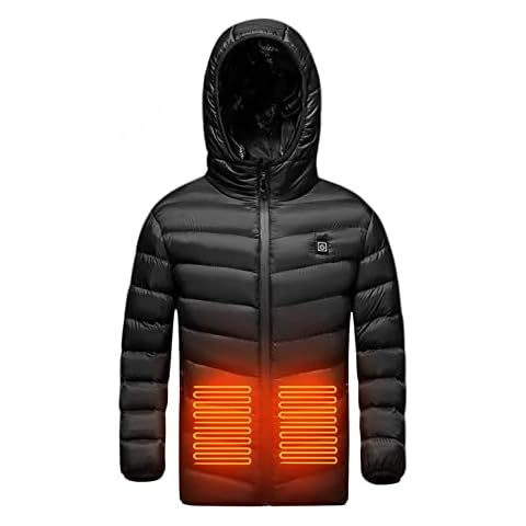Heated Coat For Kids Winter Heated Jacket with Hood for Boys Girls 4-15Years,Electric Jacket Heated Vest for Boys Girls,USB Charging Jacket,Heating Waistcoat Down Jacket Hooded Coat (Black, 6-7 Years) Cover