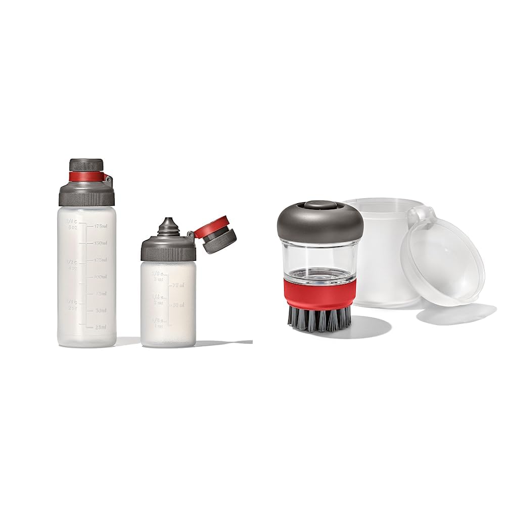 OXO Outdoor Leakproof Squeeze Bottle Set and Kitchen Soap Dispensing Dish Brush