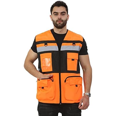 Reflective Vest High Visibility EN ISO Class 2 Safety Vest with Reflective Strips, Multi Pockets and Front Zipper, ANSI/ISEA Standards Cover