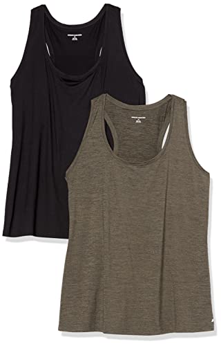 Image of Amazon Essentials Women's Active Quick Dry Tech Stretch Racerback Scoop Neck Tank Top, Multipacks