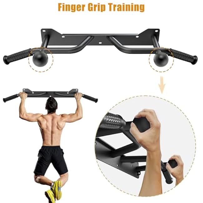 Kipika Pull Up Bar for Doorway Wall Mounted Multi-Grip Strength Bar with Resistance Band Hooks | Heavy-Duty Multifunctional Chin Up Bar for Home Gym Workout | 39-Inch Wide 600 Lbs Capacity