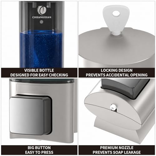 Manual Soap Dispenser Wall Mount, 6.76oz/200ml Liquid Soap Dispenser for Kitchen, No Drill Bathroom Shampoo and Conditioner Dispenser, Refillable Hand Sanitizer Dispenser for Home & Office (Sliver)