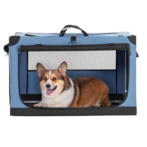 Petsfit-30-Inch-Soft-Dog-Kennel-Adjustable-Fabric-Cover-by-Spiral-Iron-Pipe-Chew-Proof-3-Door-Design-Travel-Collapsible-Dog-Crate-Blue - Cucciolini Doodles   Petsfit-30-Inch-Soft-Dog-Kennel-Adjustable-Fabric-Cover-by-Spiral-Iron-Pipe-Chew-Proof-3-Door-Design-Travel-Collapsible-Dog-Crate-Blue