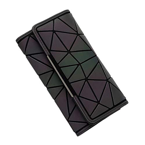 Women Geometric Luminous Wallet Rhomboids Lattice Purse Iridescent Long Coin Clutch Holographic Reflective Wallets2