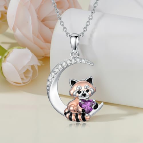 Image of PROESS Animal Birthstone Necklace 925 Sterling Silver Otter /Axolotl /Hippo /Elephant /Dachshund /Monkey /Red Panda Pendant Necklace Animal Birthstone Jewelry Gifts for Women