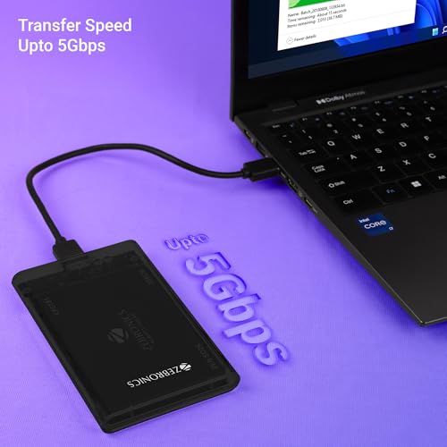Image of Zebronics 2.5 inch SSD /HDD Enclosure, Max. 4TB Storage, Upto 5Gbps Transfer Speed, Tool-Free Slide Design, USB to Micro B Connector, Windows, Mac, Linux Support, Translucent Case (CSH102)