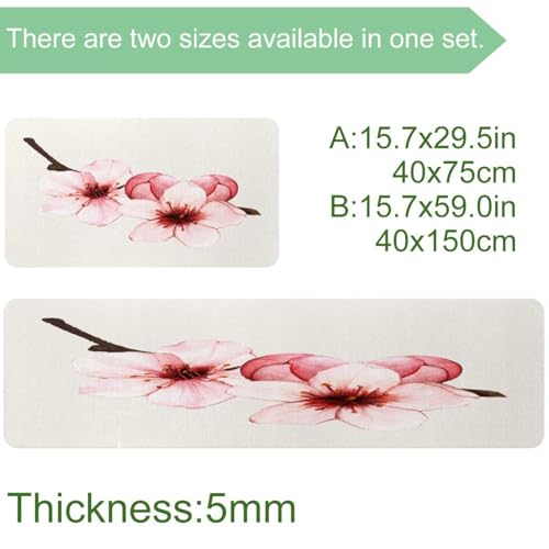Pack de 2 alfombrillas de cocina con diseño de flores de cerezo, lavables y antideslizantes 4