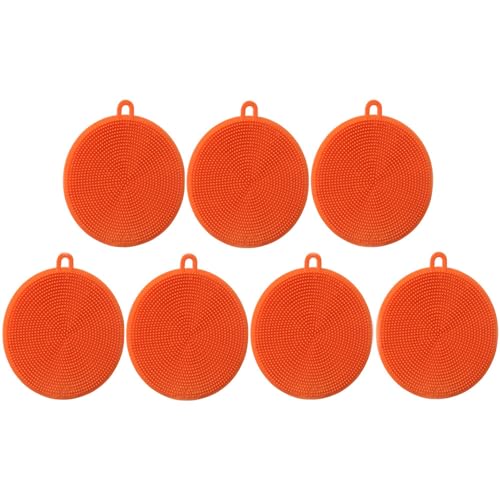 Image of 7 PCS Silicone Dish Scrubber, Kitchen Sponges, Silicone Sponge,Dish Brush, Dish sponges, Silicone Sponge Dish Sponges, Kitchen Sponge Double Sided Cleaning Sponges (orange)