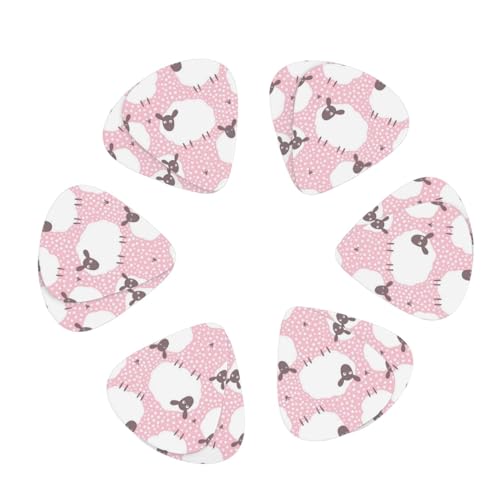 ギターピック 12個パック ピンクの背景に白い羊 プリントギターピックホルダー パーソナライズされたギターピック アコースティックギター バイオリン ウクレレ ベース