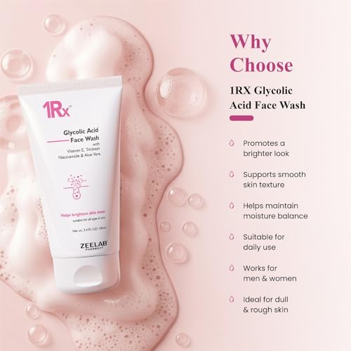 Image of 1RX Glycolic Acid Face Wash 100gm | Exfoliating & Brightening Cleanser | With Aloe Vera, Niacinamide & Vitamin E | Removes Dead Skin, Controls Oil & Helps Improve Skin Texture | For Men & Women