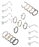 ORAZIO 23PCS 16-20G 316L Stainless Steel Nose Ring Hoop For Women Men L Shaped Nose Ring Seamless Segment Ring Nose Screw Stud Body Piercing Jewelry