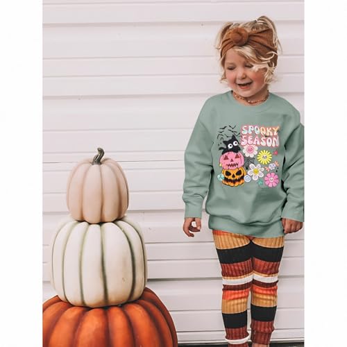 MODNTOGA Baby Boy Girl Spooky Season Crewneck Sweatshirt Halloween Black Cat Pumpkin Graphic Shirt Long Sleeve Pullover Tops3