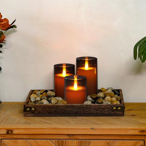Image of Homemory Realistic Flickering Flameless Candles Battery Operated, LED Fake Electric Candles with Remote Control and Timer for Home, Christmas Decoration, Grey, Set of 3