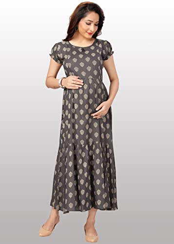 Image of CEE 18 Women's Cotton A-Line Maternity Feeding Kurti with Zippers (Evening Grey, Large)