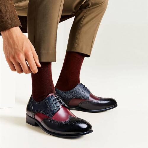 Image of Men's Dress Shoes, Genuine Leather Oxford Shoes for Men, Wingtip Brogue and Plain Toe Lace Up Formal Business Wedding Derby Shoes