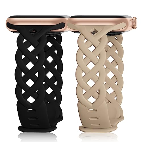 Image of Braided Silicone Bands Compatible with Apple Watch Women Slim Thin Narrow