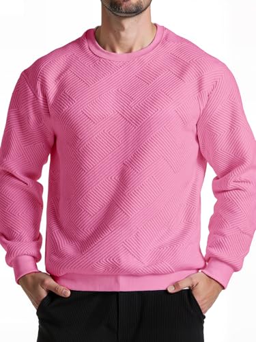 Men's Crewneck Pullover Sweatshirt Soild Color Geometric Texture Crewneck Sweatshirts