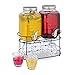 Relaxdays 10030945 fontaines Lot de 2, Distributeur de Boisson avec Support, 6 Verres, 4 l, Robinet, Transparent