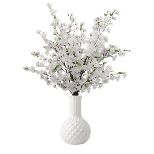 Larskilk White Cherry Blossom Branches – Set of 3, 36-Inch Real Touch Artificial Flowers – Faux Floral Stems for Vases, Wedding Décor, Events & Home Arrangements – Japan’s National Flower