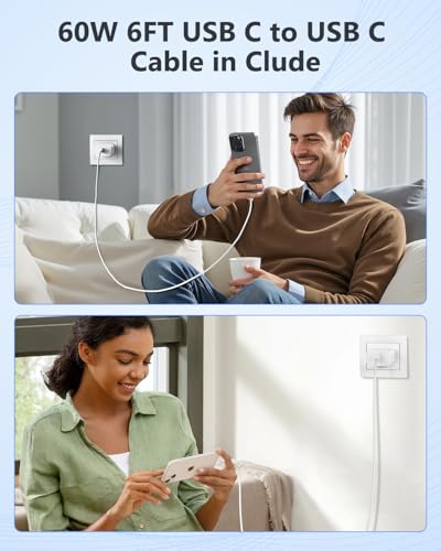 Image of iPhone 17 16 15 Fast Charger, 25W USB C Wall Charger Block with 60W 6 FT USBC Cable for iPhone 17 /17 Pro /17 Pro max /Air /16 15 Pro Max Plus, iPad, Samsung, 25 Watt Type C Charging Block and Long Cord