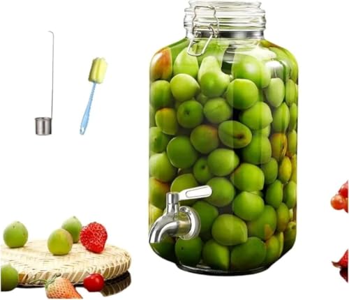 Livmorx 梅酒 瓶 ガラス 果実酒びん 1.5L/2L/3L/4L/5L 大容量食品保存容器 密閉 キャニスター コーヒー豆 茶葉 砂糖 密封瓶 果実酒 づくり 密閉式米びつ 穀物保存 (5L,四角+ステンレス鋼の蛇口)