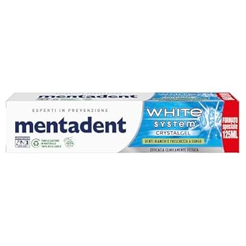 Mentadent Dentifricio Crystal Gel, con Gel alla Menta Fredda e Particelle Lucidanti, per un'Intensa Freschezza a Lungo, 125 ml