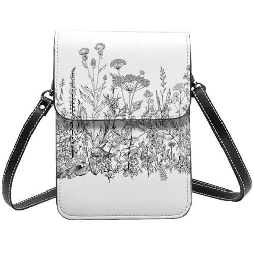 Sac à bandoulière téléphone en cuir noir à motif fleurs chic pour femme