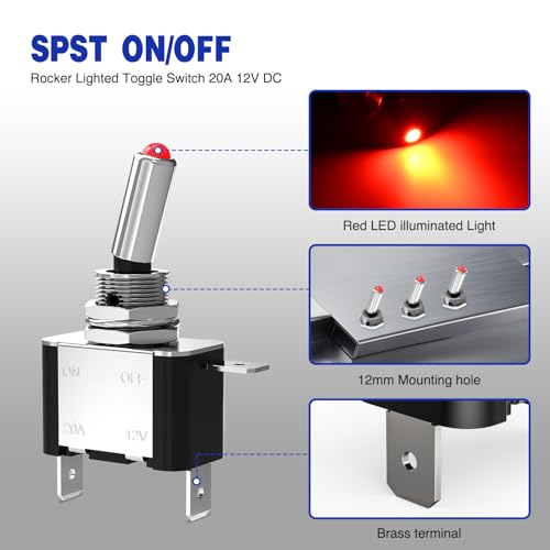 Image of Nilight 3PCS Red LED Toggle Switch 12V 20A 3 Pin 2 Position ON Off SPS
