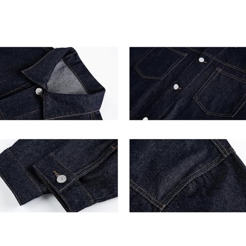 Mens Jacket Raw Denim Work with Exposed Stitching Trendy Street Lapel Coat - image 7