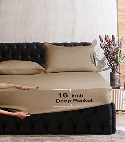 Image of Mocassi Queen Sheet Set - Luxury Hotel 1800 Premier Bedding Sheets & Pillowcases - Ultra Soft Breathable & Cooling Bed Sheets - Deep Pocket - Wrinkle Resistant - 6 Piece Set - Queen, Taupe