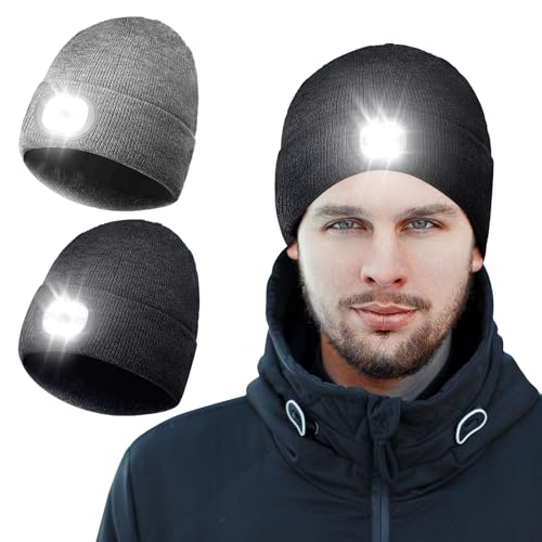 Touloube Geschenke für Männer, 2er-Pack verbesserte Beanie-Mütze, Unisex-Strickmütze, Geschenke für Vater, Ehemann, Freund, Männer und Frauen, Outdoor, Hundespaziergang, Wandern, Camping