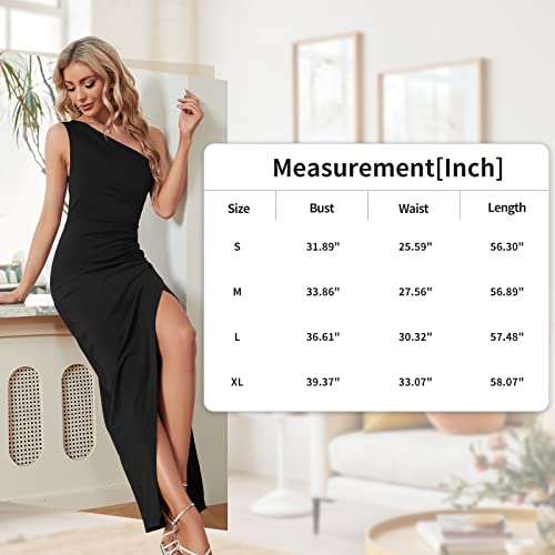Sarin Mathews Womens One Shoulder Long Formal Dress Sexy Summer Sleeveless Bodycon Ruched Wrap Split Cocktail Dresses Black M #TOP5