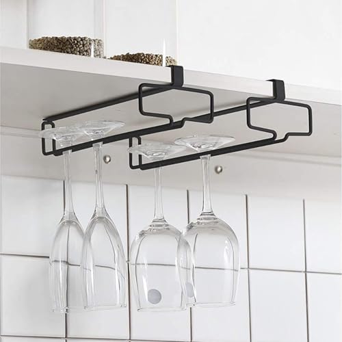 COMZPLIFE 2Pcs Wine Glass Holder Stemware Rack Hanger Under Cabinet Wine Glass Rack Kitchen Hanging Glass Storage Rack Organizer,Black