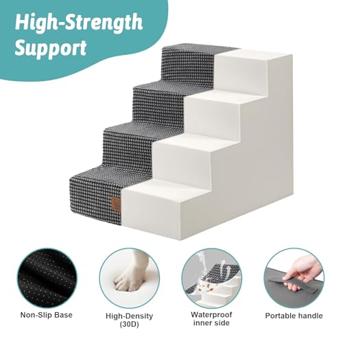 Image of COZY KISS Dog Stairs for Small Dogs, 17.7 inch Extra Wide Right-Angle Pet Stairs for Couch and Beds, Anti-Slip Dog Steps for Old Cats and Lowrider, 17.7x23.6x17.7 inch, Dark Grey