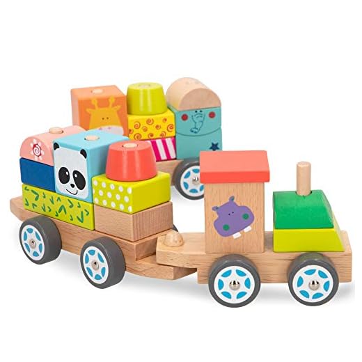 WOOMAX- Tren de madera con animales, Multicolor (ColorBaby 40997), a partir de 18 meses.
