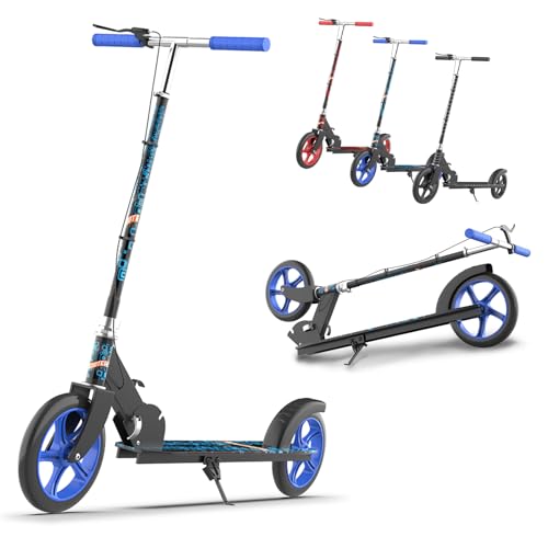 Patinete infantil para niños a partir de 6 años, patinete urbano plegable con freno de mano, ruedas de 200 mm, rodamientos ABEC-7, 3 alturas ajustables, patinete de aluminio para niños y niñas, color