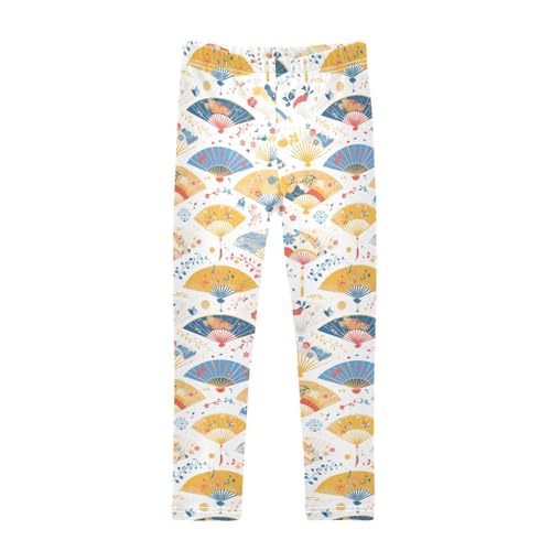 KLL Hand Drawn Cute Japanese Fans Cartoon Little Girls Cotton Pants Stretchy High Waisted Activewear Running