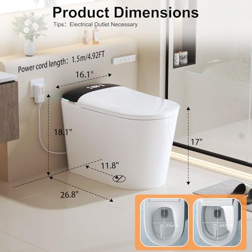 Image of Luxury Smart Bidet Toilet with Tank, Foam Shield, Dual Auto Flush /Lid&Seat, Foot Sensor, LED Display, Electric Modern One Piece Toilets for Bathroom with Siphon Dual Flush 0.8 /1.2 GPF